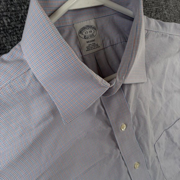 Brooks Brothers Orange Blue Check Non Iron Button Up Long Sleeve 17 34 Regent - Picture 10 of 13